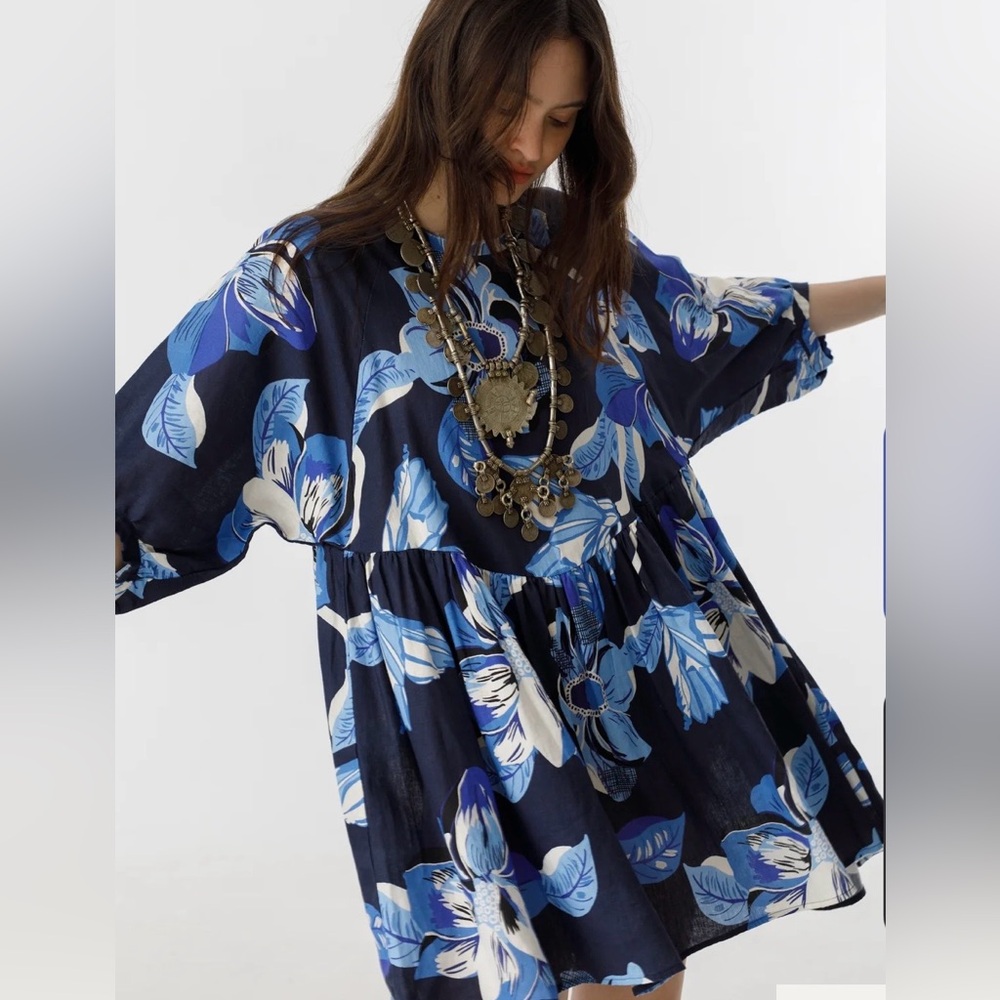 Lanhtropy Acala Blue Florak Mini Dress